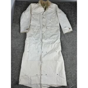 J Peterman Duster Coat Mens Small White Canvas Full Length Snap Front Western